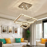 Square Chrome Crystal LED Remote Long Foyer Chandelier Image - 4