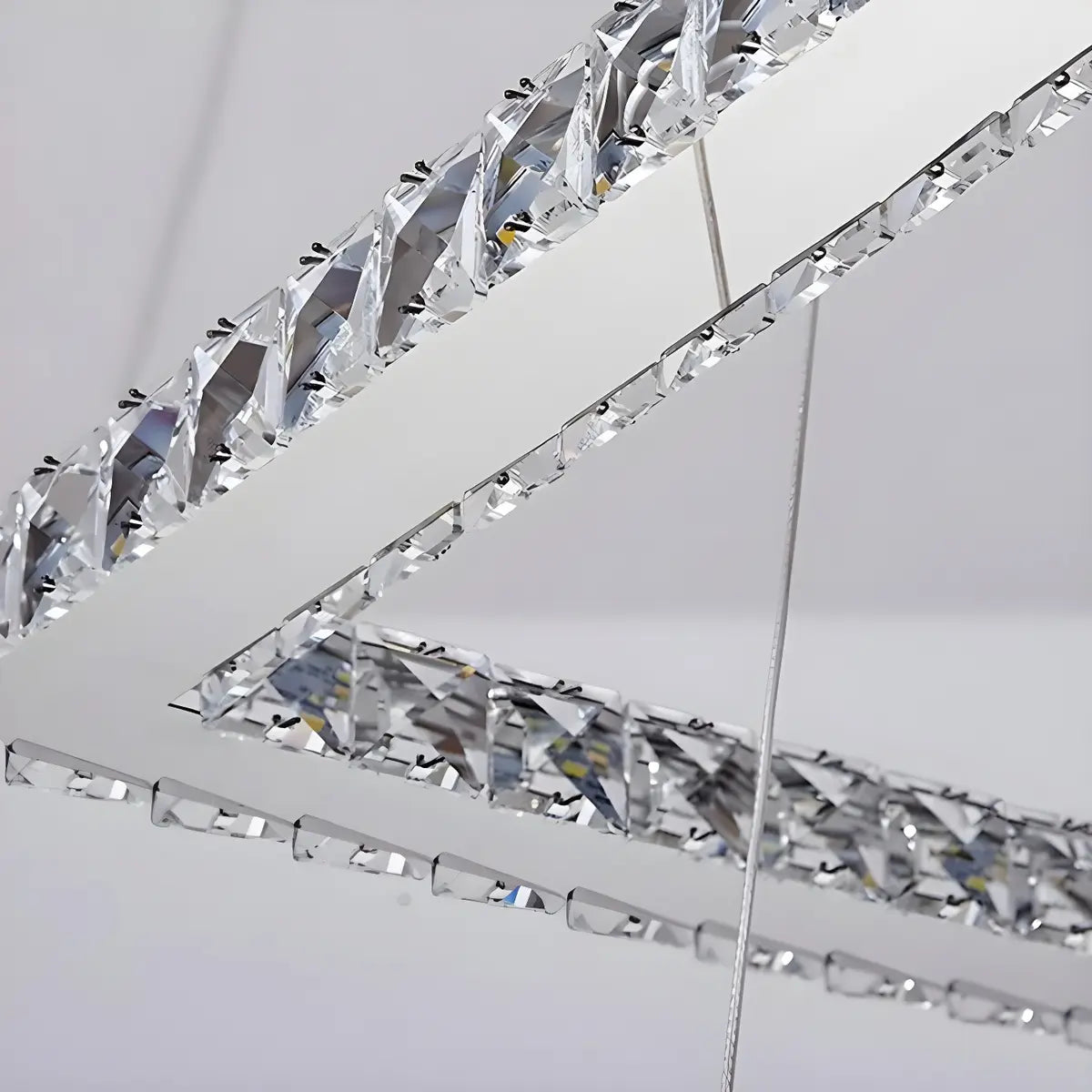 Square Chrome Crystal LED Remote Long Foyer Chandelier Image - 5