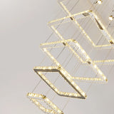 Square Chrome Crystal LED Remote Long Foyer Chandelier Image - 8