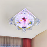 Square Crystal Butterfly Pattern LED Flush Mount Light Image - 1