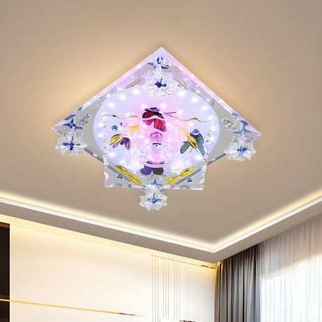 Square Crystal Butterfly Pattern LED Flush Mount Light Image - 2