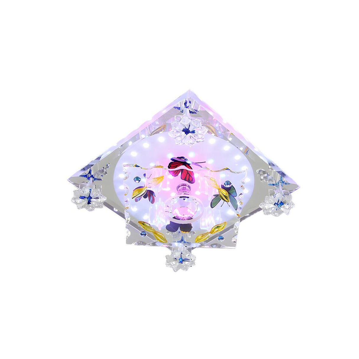 Square Crystal Butterfly Pattern LED Flush Mount Light Image - 3