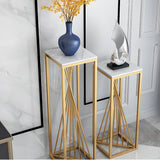 Square Faux Marble Indoor Gold Metal Base Plant Stand Image - 11