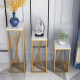 Square Faux Marble Indoor Gold Metal Base Plant Stand Image - 12