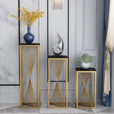 Square Faux Marble Indoor Gold Metal Base Plant Stand Image - 7