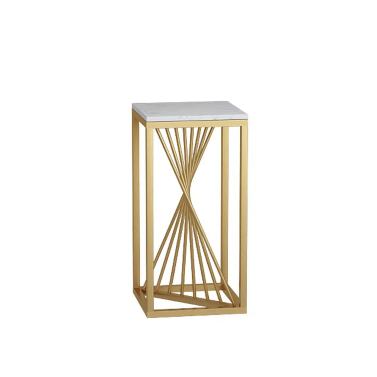 Square Faux Marble Indoor Gold Metal Base Plant Stand Image - 9