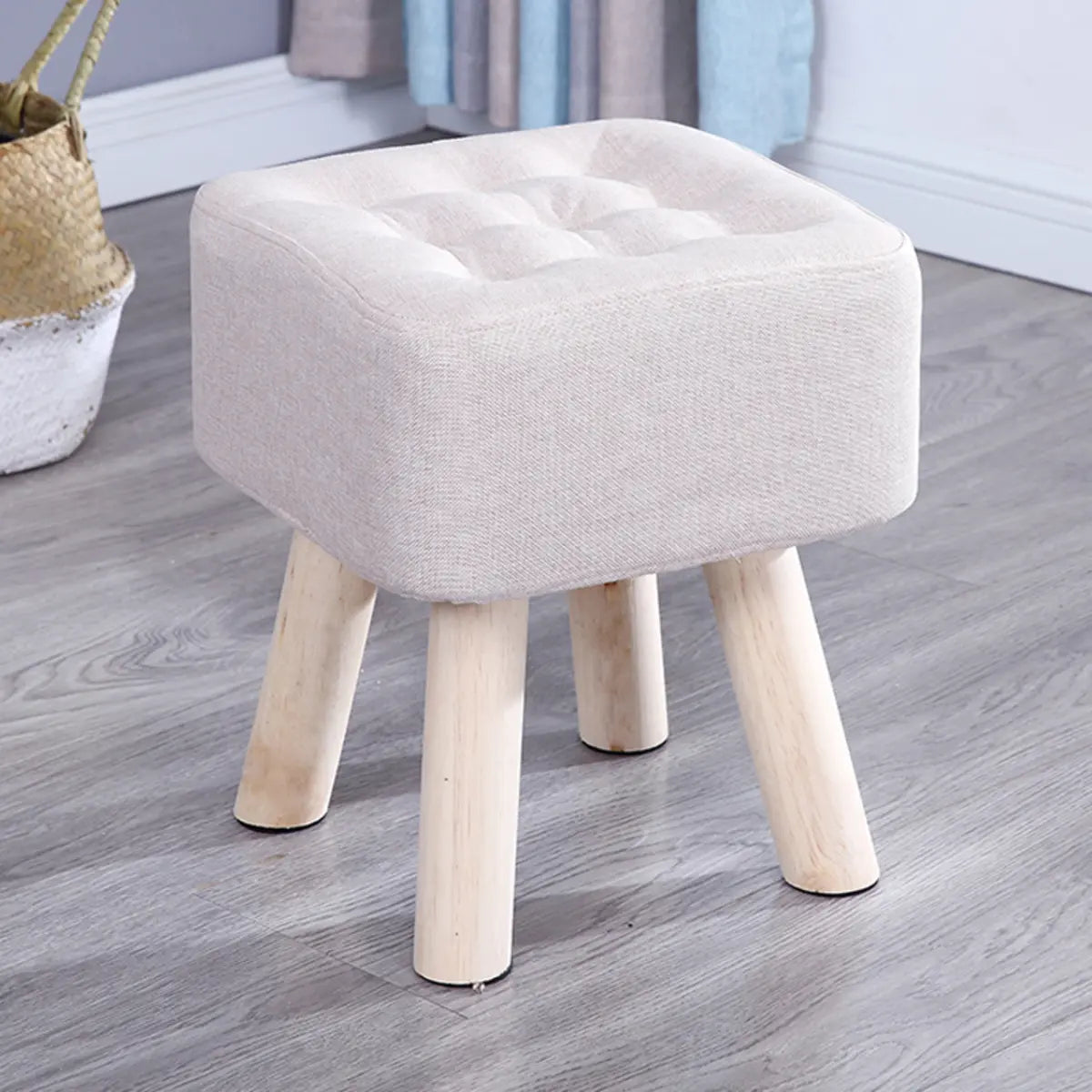 Square Foot Stool Cotton Upholstered Small Ottomans Image - 19