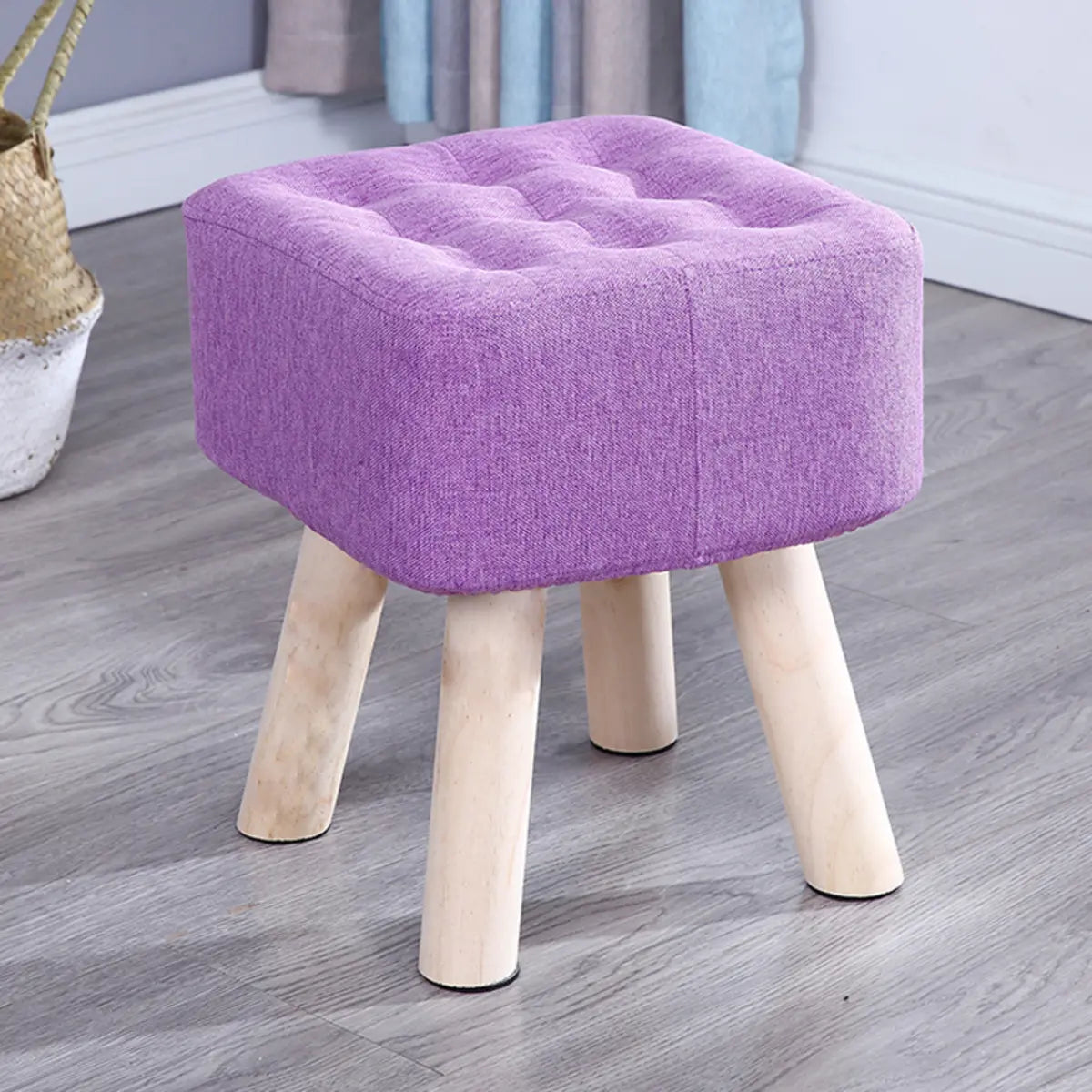 Square Foot Stool Cotton Upholstered Small Ottomans Image - 23