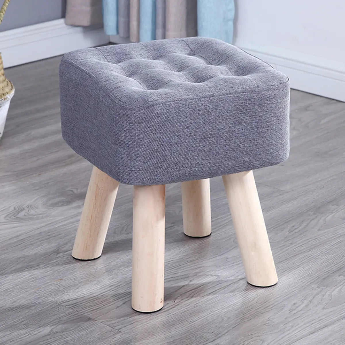 Square Foot Stool Cotton Upholstered Small Ottomans Image - 7