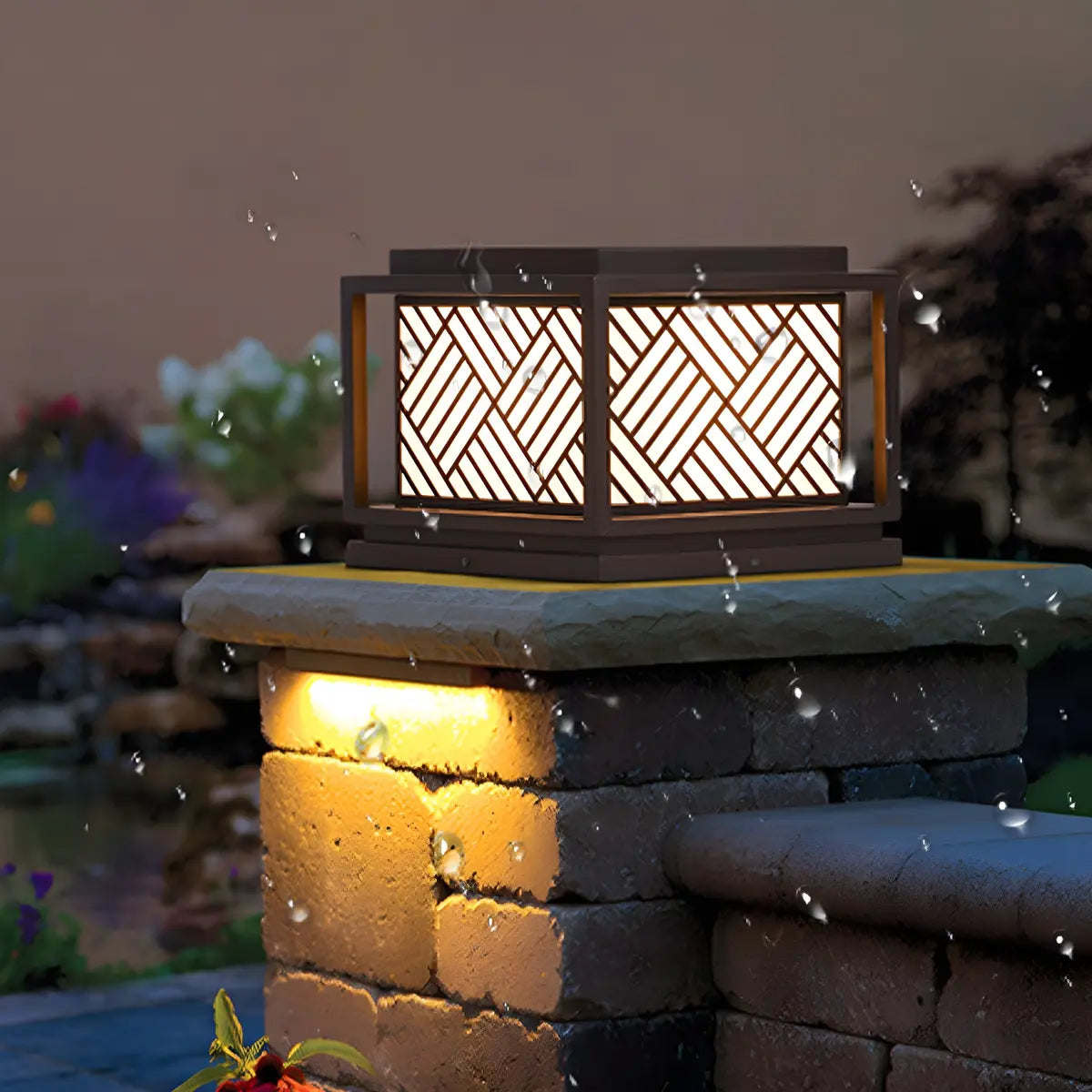 Square Geometric Stripe Metal Outdoor Post Caps Light Image - 12