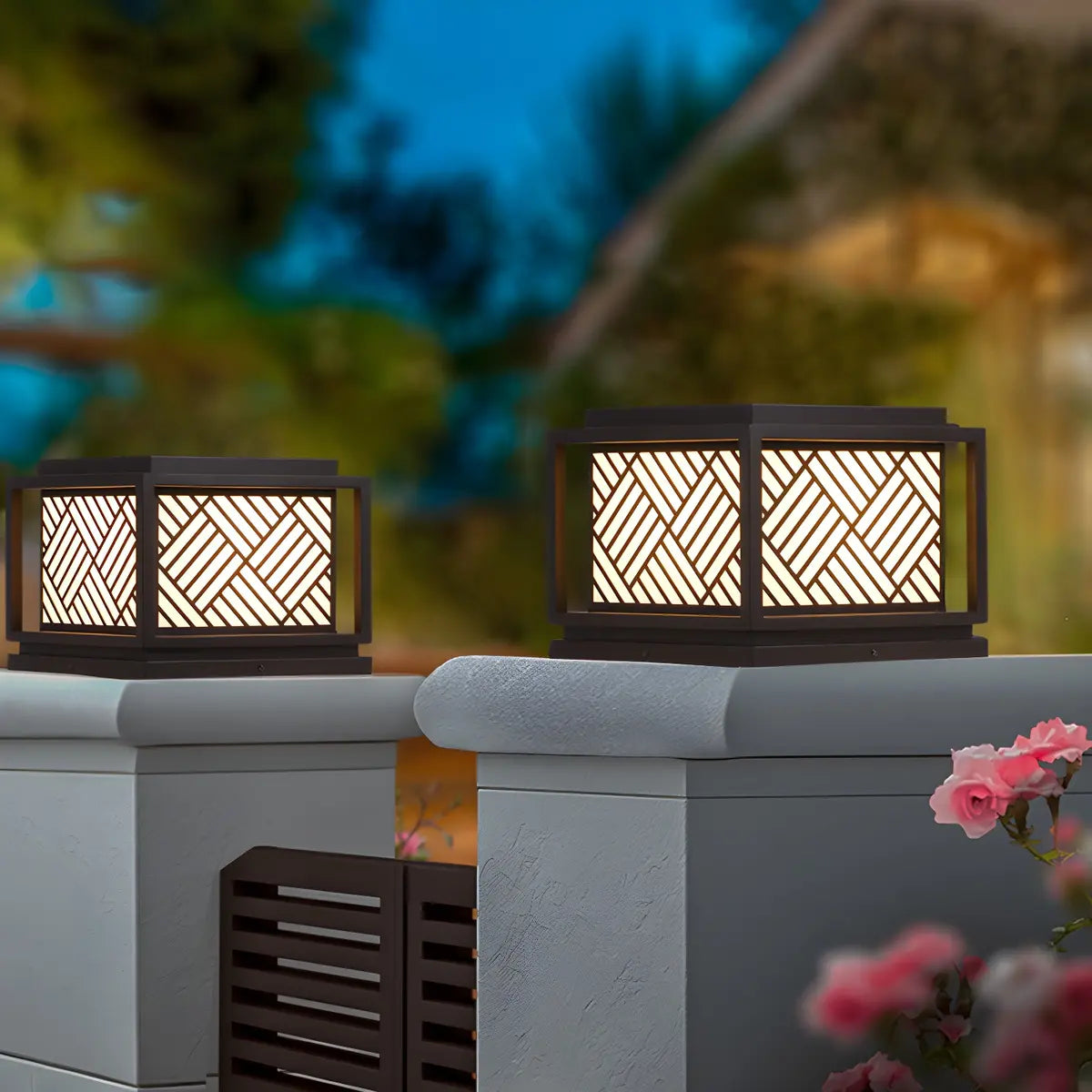 Square Geometric Stripe Metal Outdoor Post Caps Light Image - 3