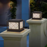 Square Geometric Stripe Metal Outdoor Post Caps Light Image - 4