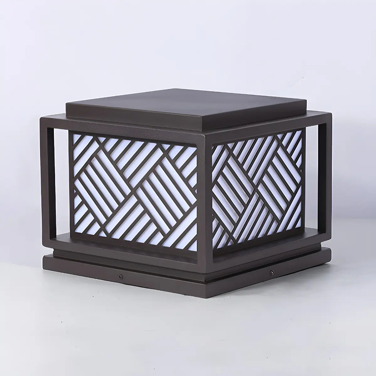 Square Geometric Stripe Metal Outdoor Post Caps Light Image - 7