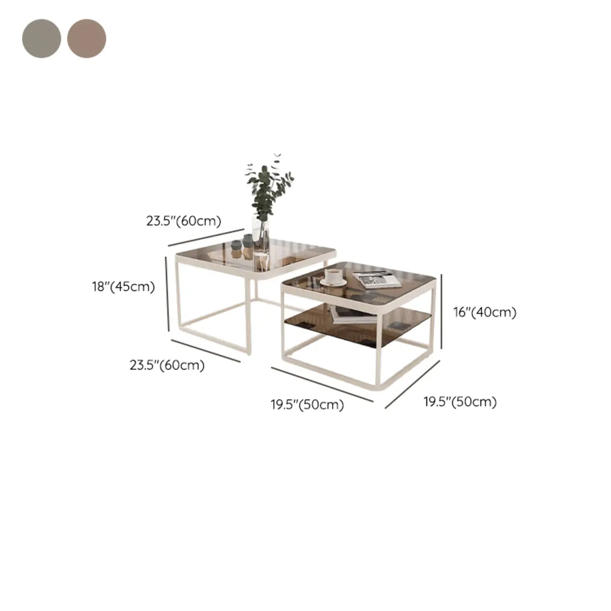 Square Glass Beige Iron Frame Shelves Coffee Table 