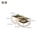 Square Glass Beige Iron Frame Shelves Coffee Table Image - 16