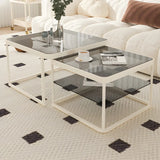 Square Glass Beige Iron Frame Shelves Coffee Table Image - 6