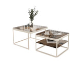 Square Glass Beige Iron Frame Shelves Coffee Table Image - 9