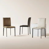 Square Leather Upholstered Metal Armless Dining Chairs Image - 4