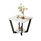 Square Marble White Storage Cross Legs End Table with Shelf Image - 10