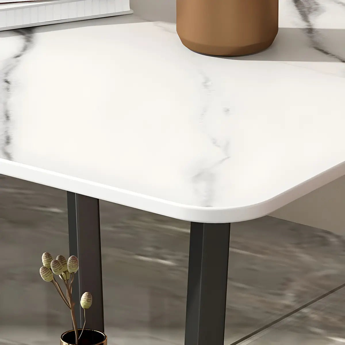 Square Marble White Storage Cross Legs End Table with Shelf Image - 17