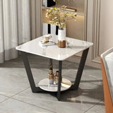 Square Marble White Storage Cross Legs End Table with Shelf Image - 9