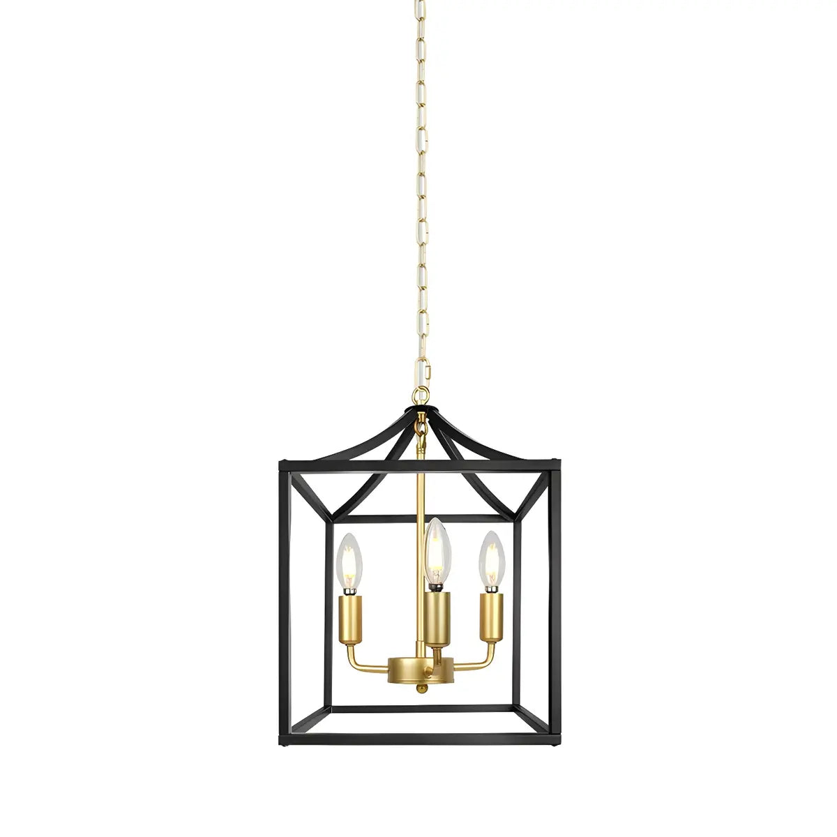 Square Metal Black Chain Gold Mini Foyer Chandelier Image - 1