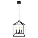 Square Metal Black Chain Gold Mini Foyer Chandelier Image - 2