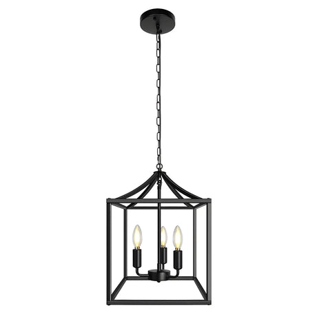 Square Metal Black Chain Gold Mini Foyer Chandelier Image - 2