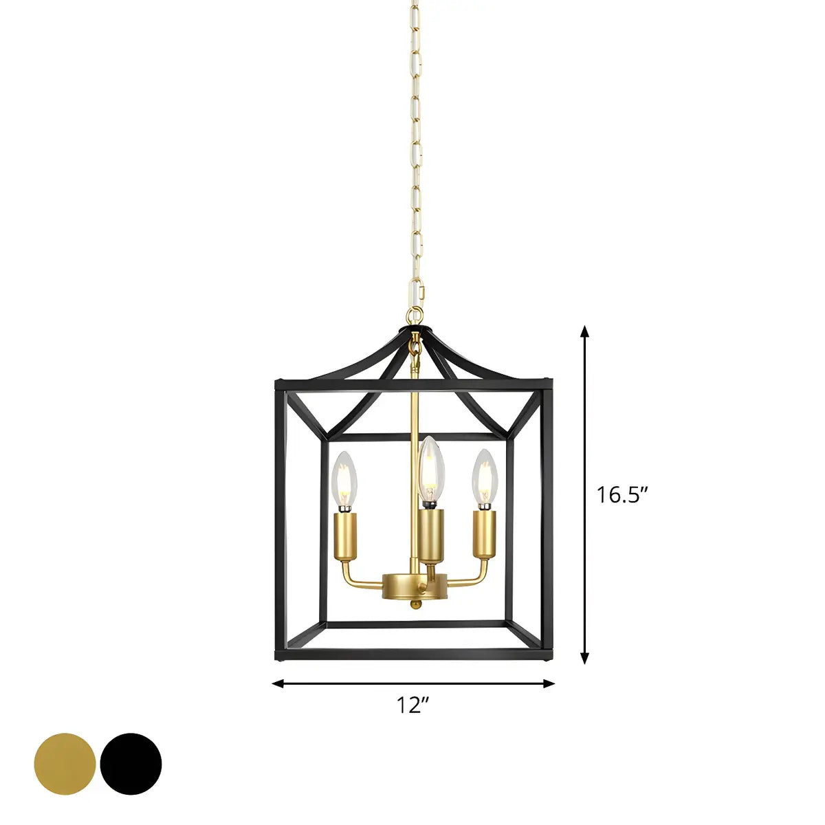 Square Metal Black Chain Gold Mini Foyer Chandelier 