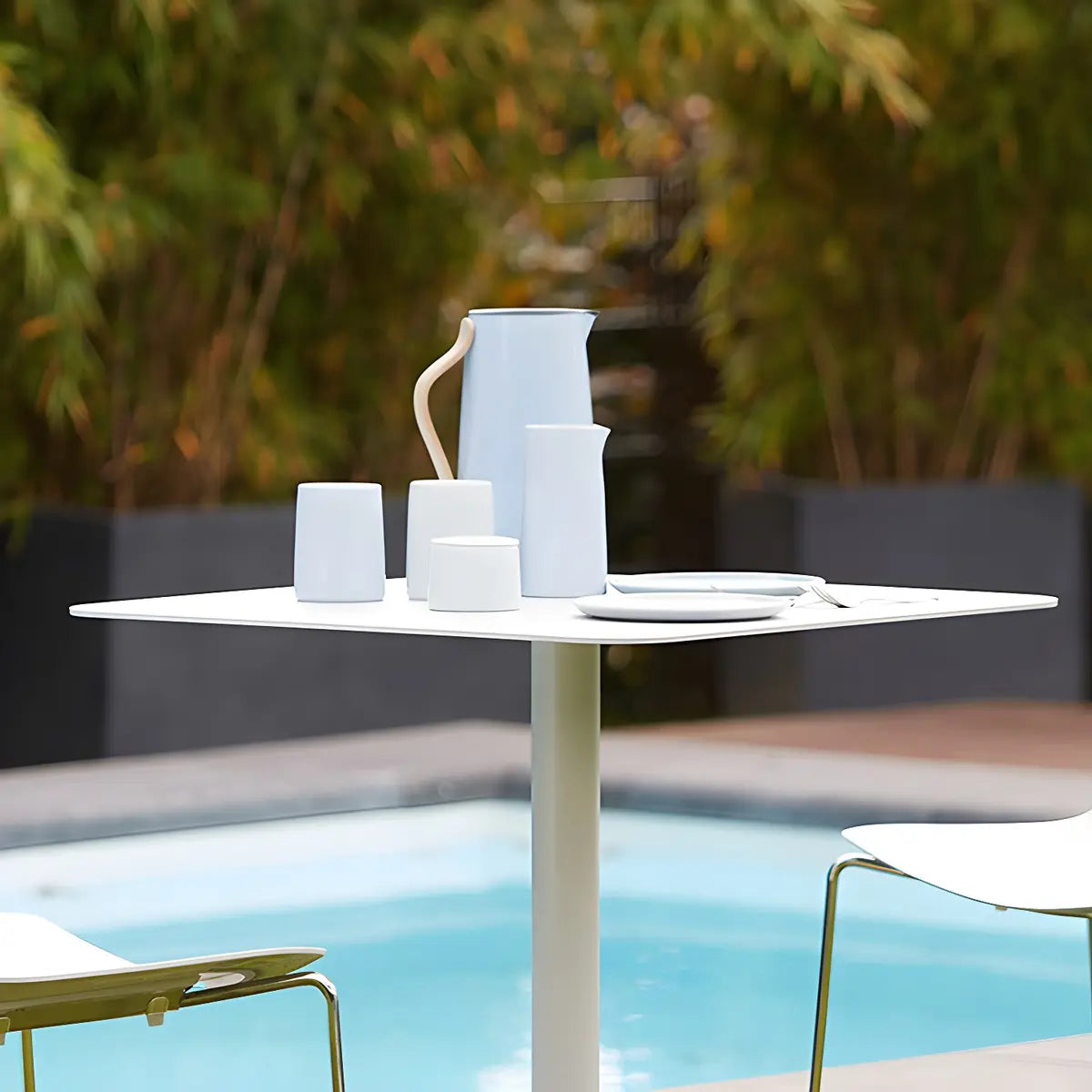 Square Metal Pedestal White Versatile Outdoor End Table Image - 17