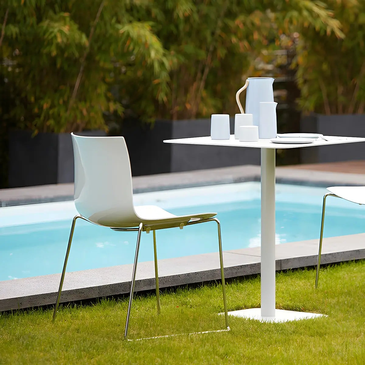 Square Metal Pedestal White Versatile Outdoor End Table Image - 25