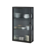 Square Metal Wall-Mount Dining Room China Cabinet Black Image - 9