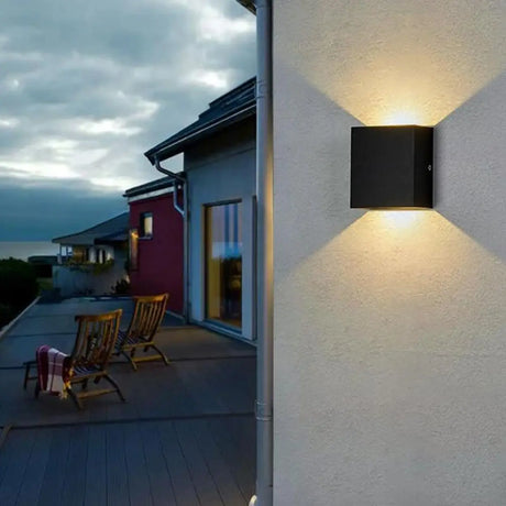 Square Modern Black LED External Up Down Wall Sconce Image - 1