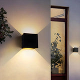 Square Modern Black LED External Up Down Wall Sconce Image - 15