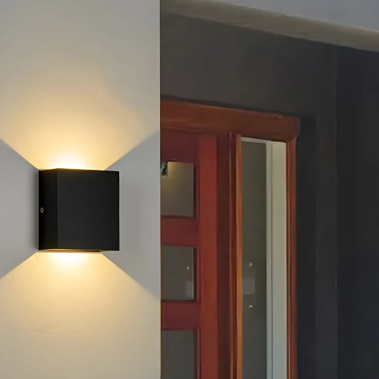 Square Modern Black LED External Up Down Wall Sconce Image - 2