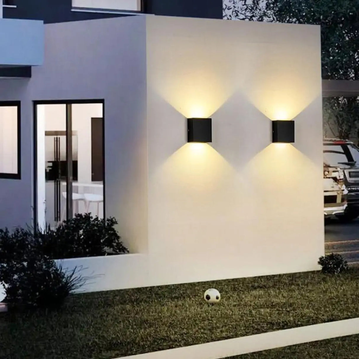 Square Modern Black LED External Up Down Wall Sconce Image - 3