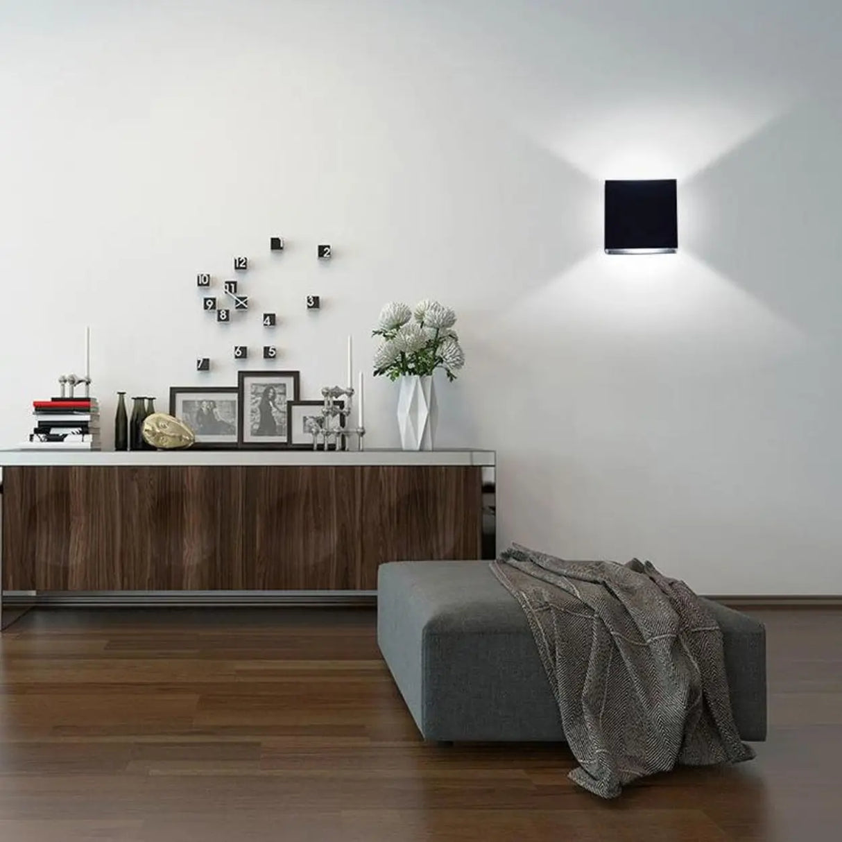 Square Modern Black LED External Up Down Wall Sconce Image - 4