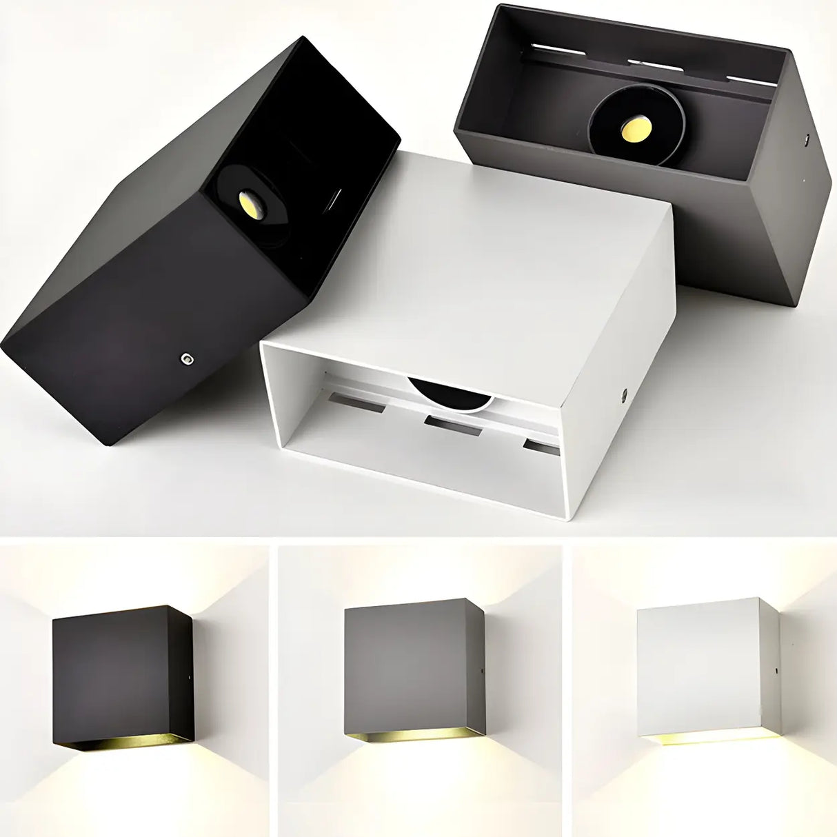 Square Modern Black LED External Up Down Wall Sconce Image - 9