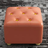 Square Nailheads Faux Leather Footrest Mini Ottoman Seat Image - 12