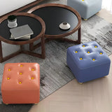 Square Nailheads Faux Leather Footrest Mini Ottoman Seat Image - 4