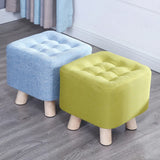 Square Natural Wooden Legs Cotton Footstool Ottoman Image - 1