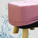 Square Natural Wooden Legs Cotton Footstool Ottoman Image - 11