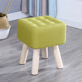 Square Natural Wooden Legs Cotton Footstool Ottoman Image - 14