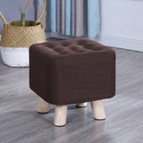 Square Natural Wooden Legs Cotton Footstool Ottoman Image - 18