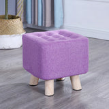 Square Natural Wooden Legs Cotton Footstool Ottoman Image - 20