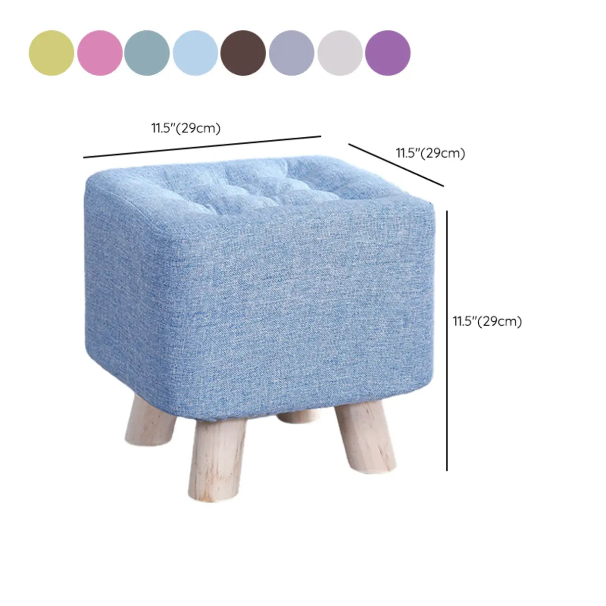 Square Natural Wooden Legs Cotton Footstool Ottoman 