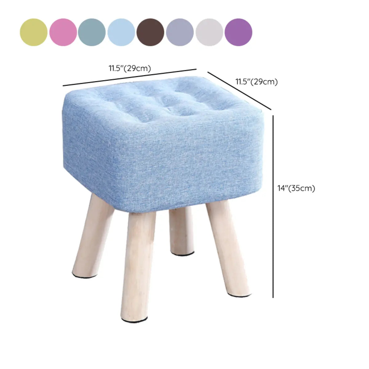 Square Natural Wooden Legs Cotton Footstool Ottoman Image - 26