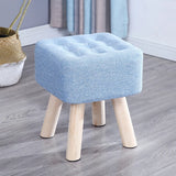 Square Natural Wooden Legs Cotton Footstool Ottoman Image - 6