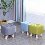 Square Natural Wooden Legs Cotton Footstool Ottoman Image - 7