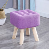 Square Natural Wooden Legs Cotton Footstool Ottoman Image - 8